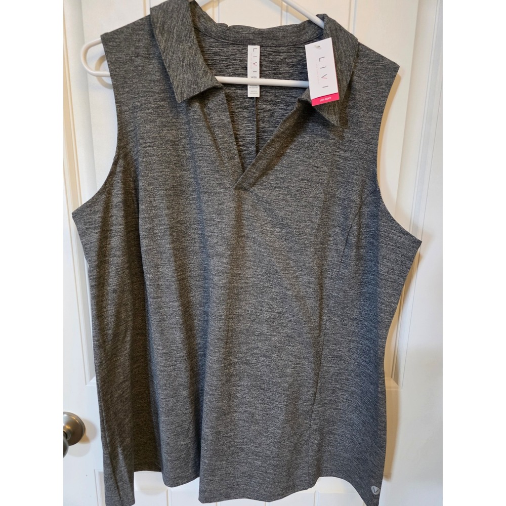 Lane Bryant LIVI Soft NWT Gray Heather Sleeveless Collared Polo Top 18/20 Plus